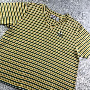 Vintage Green Bay Packers Shirt Womens 2X Yellow Striped Vneck 90s NFL Football